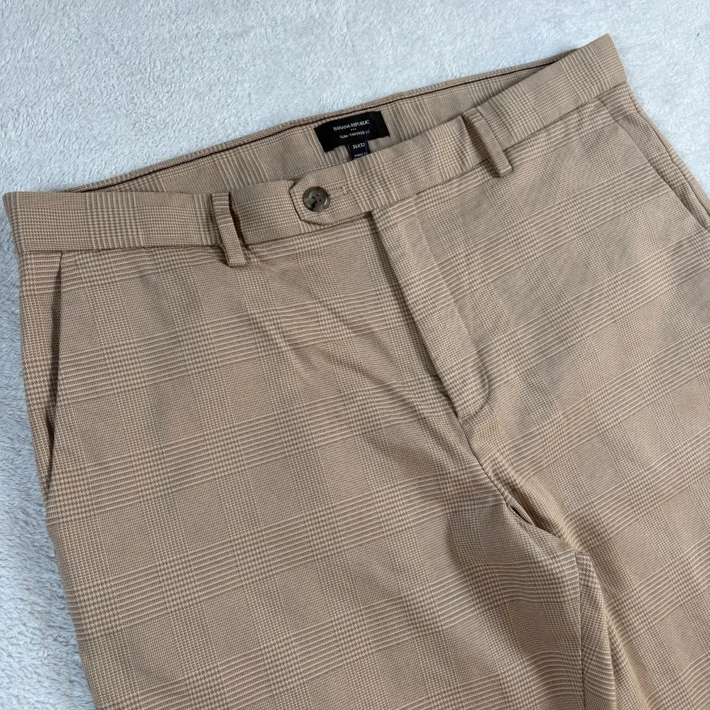 Banana Republic Dress Pant Mens 36x32 Beige Textured Formal Slim Fit Tapered Leg